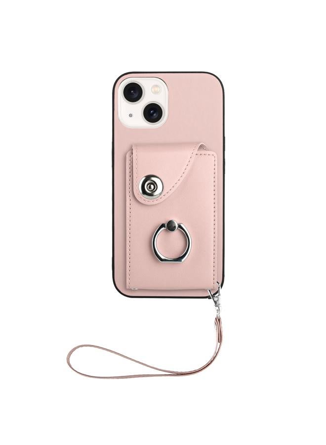 S-TOP Case For iPhone 14 Plus Organ Card Bag Ring Holder PU Phone Case with Lanyard - Image 2
