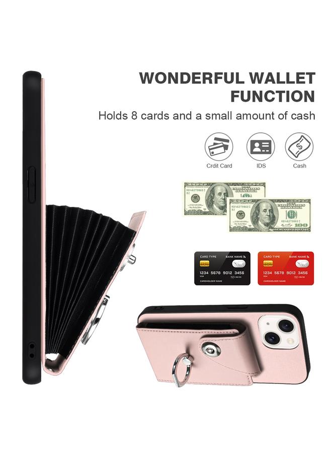 S-TOP Case For iPhone 14 Plus Organ Card Bag Ring Holder PU Phone Case with Lanyard - Image 4