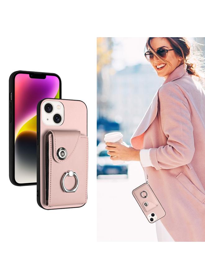 S-TOP Case For iPhone 14 Plus Organ Card Bag Ring Holder PU Phone Case with Lanyard - Image 5