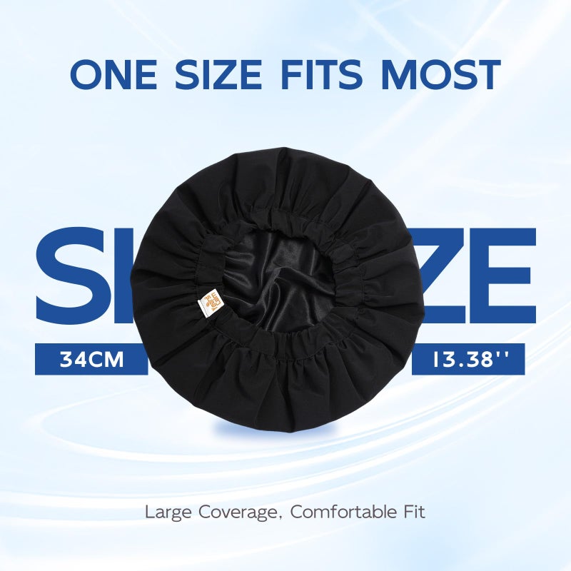 Years calm Shower Cap for Men Waterproof Reusable - Fashion Dual-Layer Design, Adjustable Elastic Band for Long & Curly Hair, XL Bath & Spa Cap for Travel, Satin Lined Shower Cap Black - Image 2
