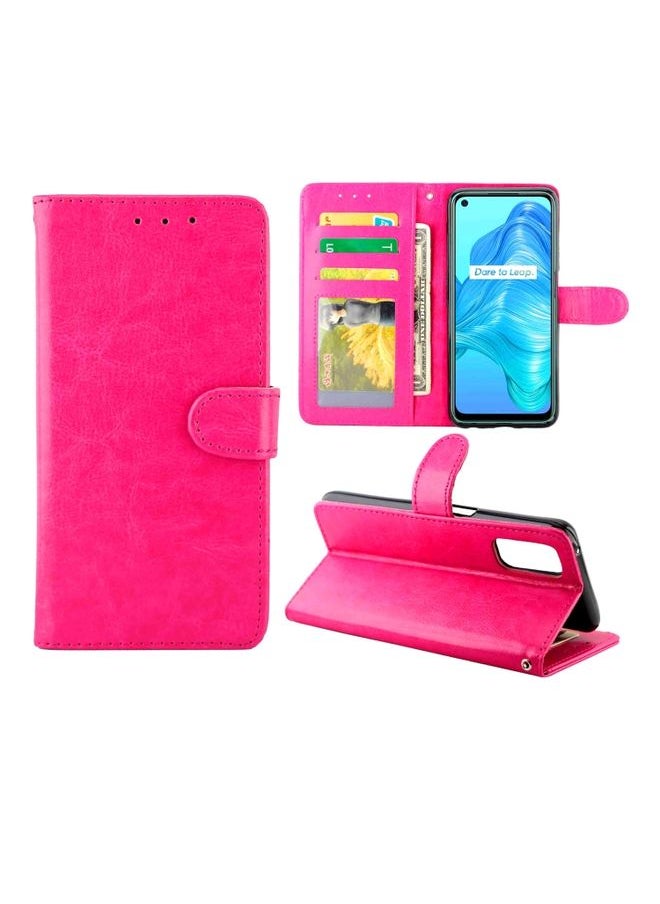 HuHa Case Cover For Realme V5 5G/Realme 7 5G Crazy Horse Texture Leather Horizontal Flip Protective Case with Holder & Card Slots & Wallet & Photo Frame Magenta 