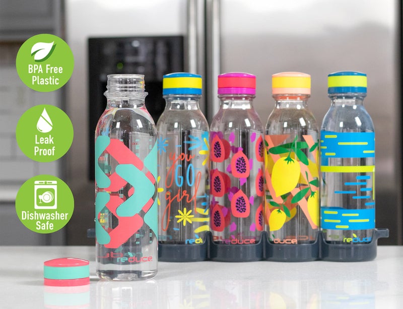 Reduce WaterWeek Reusable Water Bottle Set  20oz - Plastic Reusable Water Bottle Set of 5  Plus Fridge Tray - BPA-Free  Leak Proof Twist Off Cap - Bliss - Image 3