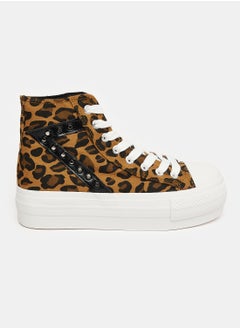Lace Closure High Top Wild Animal Patterned Sneakers