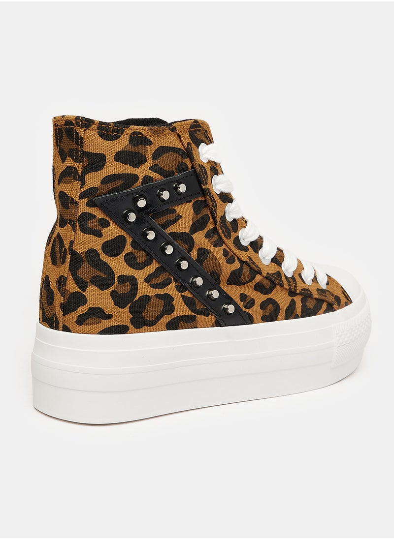 DejaVu - Lace Closure High Top Wild Animal Patterned Sneakers - Image 1