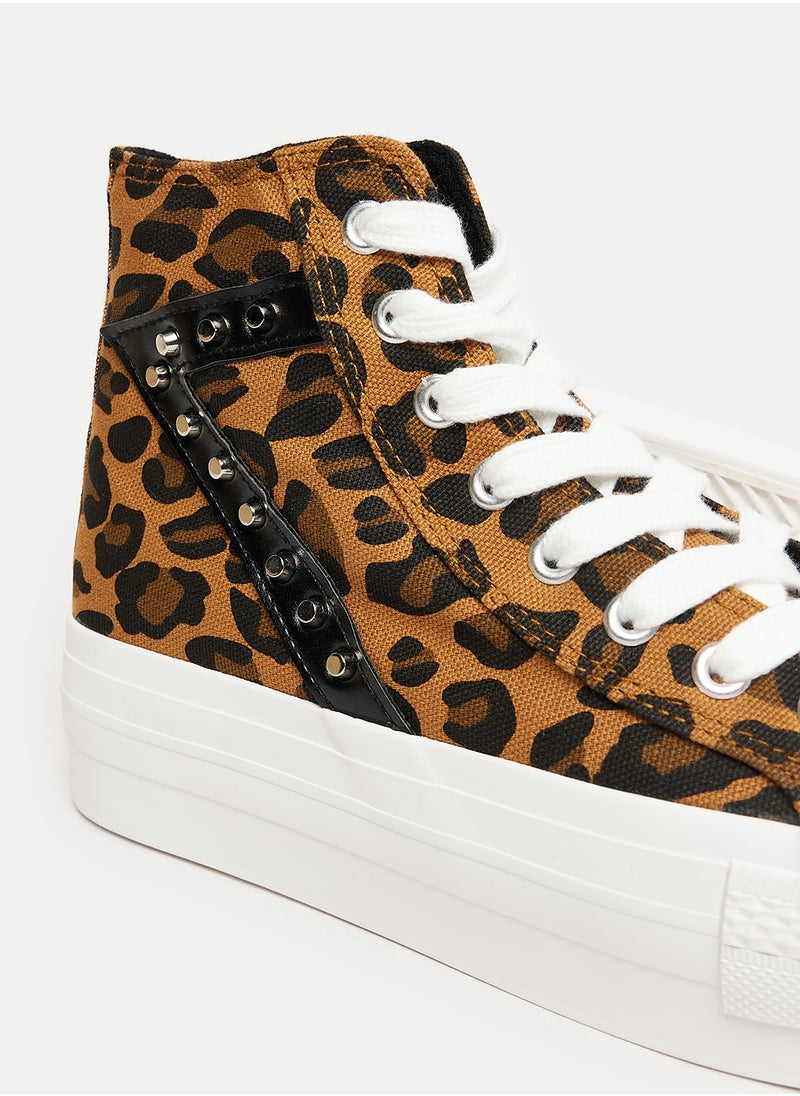DejaVu - Lace Closure High Top Wild Animal Patterned Sneakers - Image 1