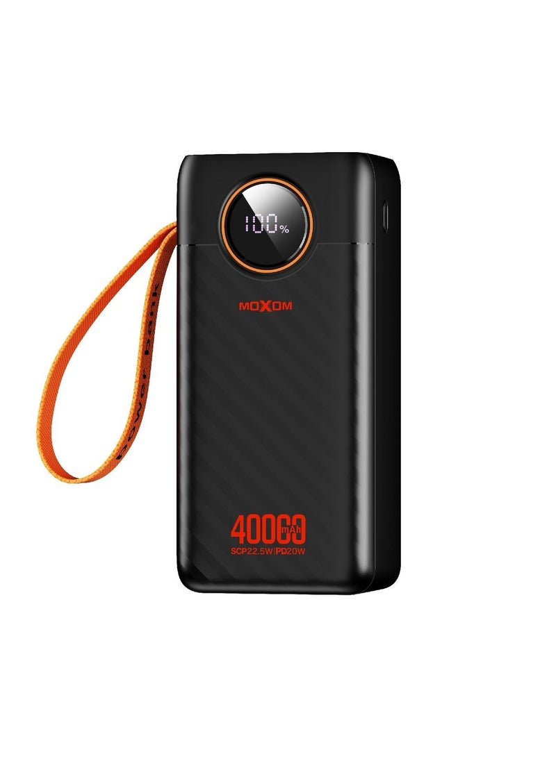 MOXOM MX-PB168 40000mAh Large Capacity Portable Power Bank With Multiple Input and Multiple Output PD 20W + SCP 22.5W With LCD Display Black  - Image 1