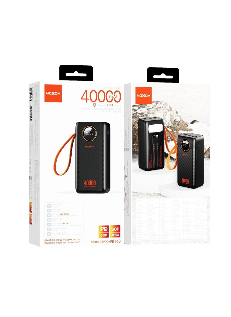 MOXOM - MX-PB168 40000mAh Large Capacity Portable Power Bank With Multiple Input and Multiple Output PD 20W + SCP 22.5W With LCD Display Black - Image 1