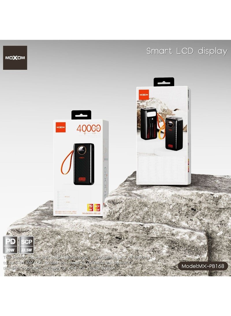 MOXOM - MX-PB168 40000mAh Large Capacity Portable Power Bank With Multiple Input and Multiple Output PD 20W + SCP 22.5W With LCD Display Black - Image 1