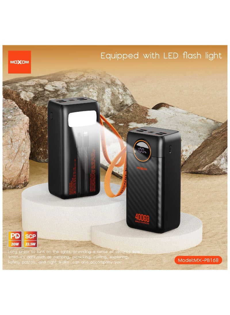MOXOM MX-PB168 40000mAh Large Capacity Portable Power Bank With Multiple Input and Multiple Output PD 20W + SCP 22.5W With LCD Display Black  - Image 5