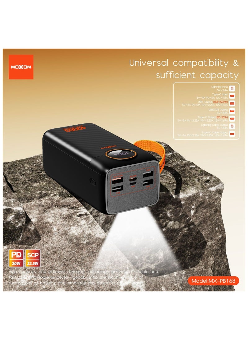 MOXOM MX-PB168 40000mAh Large Capacity Portable Power Bank With Multiple Input and Multiple Output PD 20W + SCP 22.5W With LCD Display Black  - Image 4