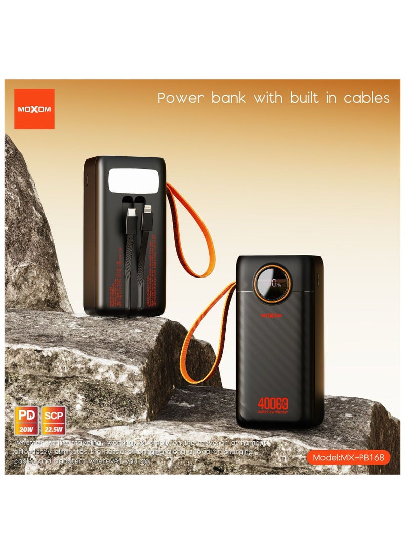 MOXOM MX-PB168 40000mAh Large Capacity Portable Power Bank With Multiple Input and Multiple Output PD 20W + SCP 22.5W With LCD Display Black  - Image 2