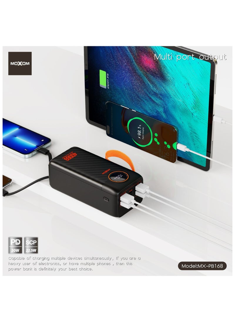 MOXOM MX-PB168 40000mAh Large Capacity Portable Power Bank With Multiple Input and Multiple Output PD 20W + SCP 22.5W With LCD Display Black  - Image 3