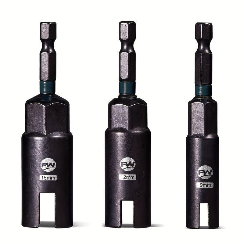 Facoow 3Pcs Wing Nut Driver Set 9mm 12mm 15mm 1/4 Inch Hex Nut Socket - Image 1