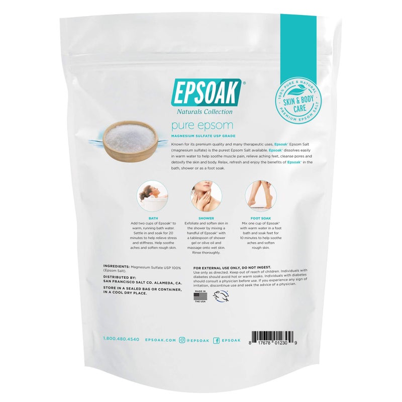 Epsoak Epsom Salt 5 lb Resealable Bulk Bag, Magnesium Sulfate USP. Unscented, Made in The USA, Cruelty-Free Certified - Image 2