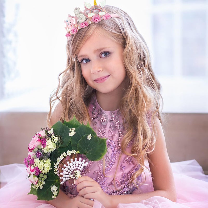 SuPoo 5th Birthday Headband - Pink Flower Crown for Girls' 5th Birthday Party - Cute Princess Tiara Accessory Gift - Image 4