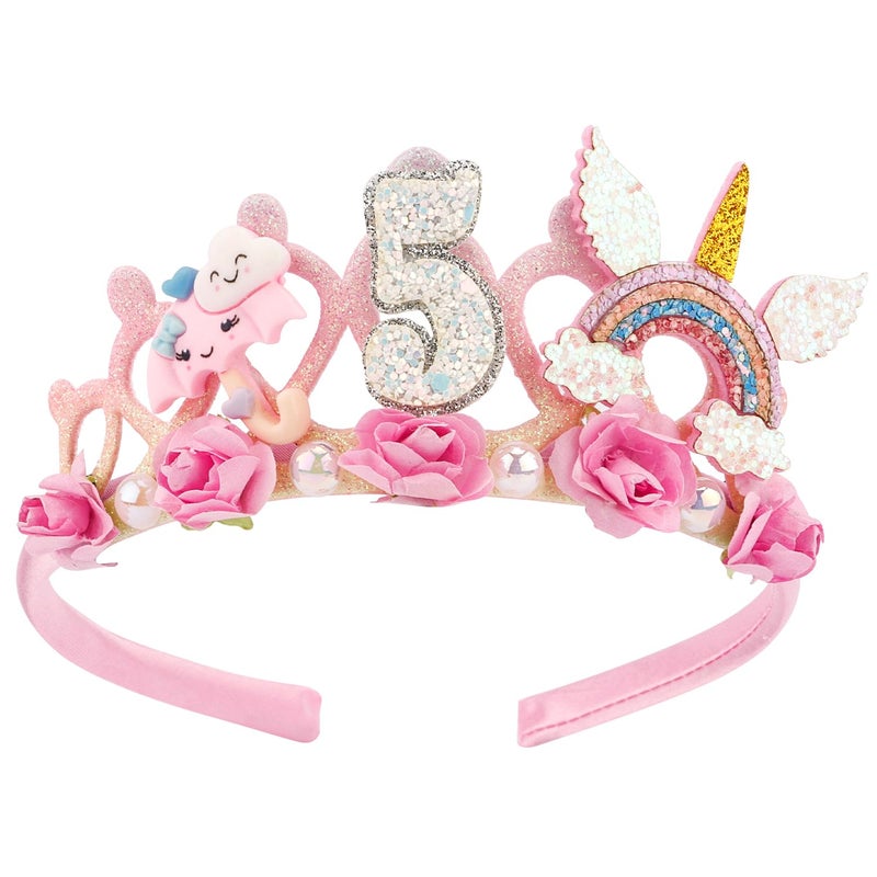 SuPoo 5th Birthday Headband - Pink Flower Crown for Girls' 5th Birthday Party - Cute Princess Tiara Accessory Gift - Image 1