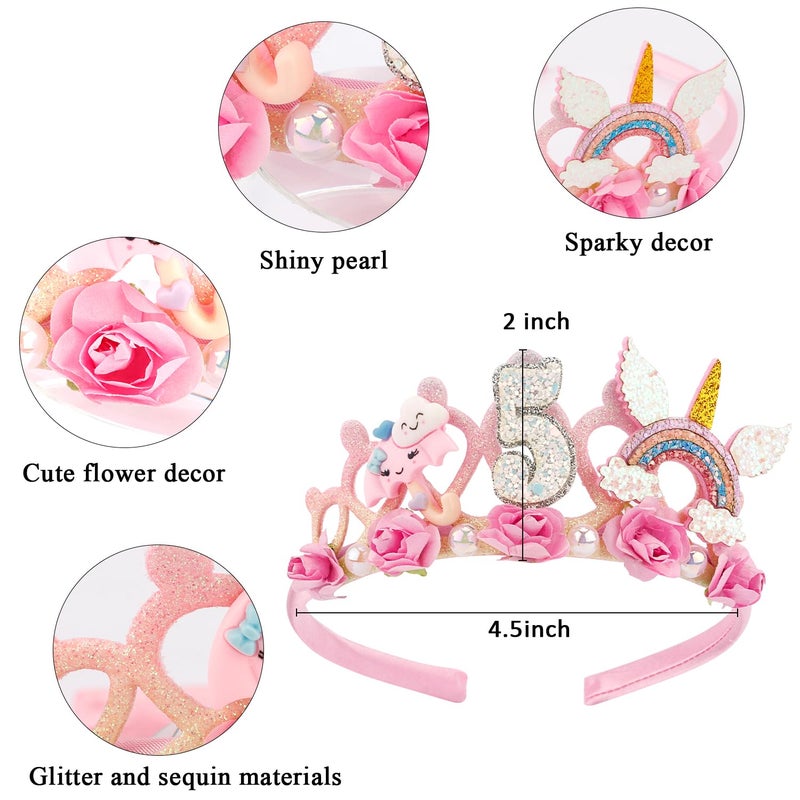 SuPoo 5th Birthday Headband - Pink Flower Crown for Girls' 5th Birthday Party - Cute Princess Tiara Accessory Gift - Image 5
