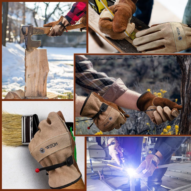 WZQH Leather Work Gloves for Men or Women. XX-Large Glove for Gardening, Tig/Mig Welding, Construction, Chainsaw, Farm, Ranch etc. Cowhide, Cotton Lined, Utility, Firm Grip, Durable. Coffee-grey 2XL - Image 5