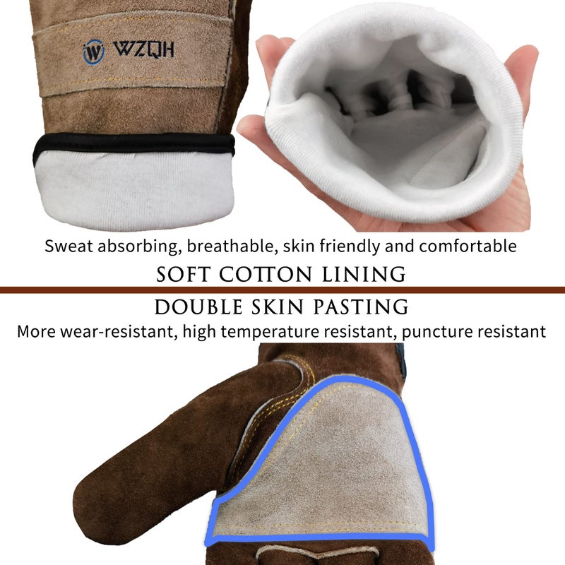 WZQH Leather Work Gloves for Men or Women. XX-Large Glove for Gardening, Tig/Mig Welding, Construction, Chainsaw, Farm, Ranch etc. Cowhide, Cotton Lined, Utility, Firm Grip, Durable. Coffee-grey 2XL - Image 2