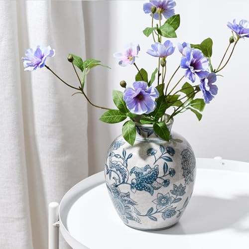 SIDUCAL Ceramic Chinoiserie Floral Vase | 6.3 Inch Blue and White Vintage | Retro Ice Cracked Blue and White Porcelain Vase for Table, Living Room, Bathroom Decoration, Shelf Decor, Mantel - Image 4