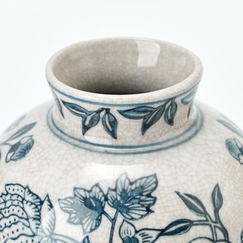 SIDUCAL Ceramic Chinoiserie Floral Vase | 6.3 Inch Blue and White Vintage | Retro Ice Cracked Blue and White Porcelain Vase for Table, Living Room, Bathroom Decoration, Shelf Decor, Mantel - Image 5