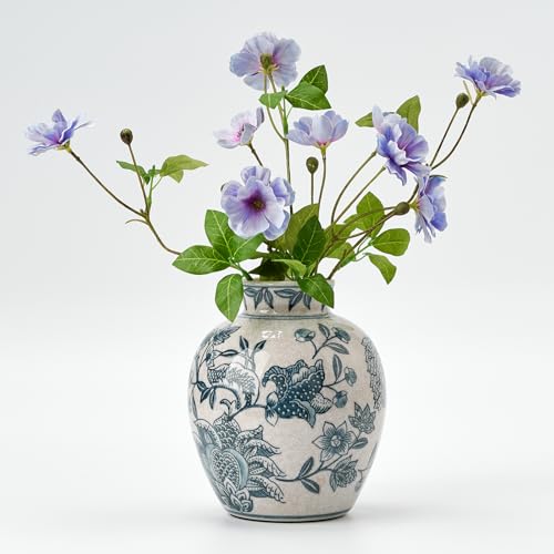 SIDUCAL Ceramic Chinoiserie Floral Vase | 6.3 Inch Blue and White Vintage | Retro Ice Cracked Blue and White Porcelain Vase for Table, Living Room, Bathroom Decoration, Shelf Decor, Mantel - Image 1
