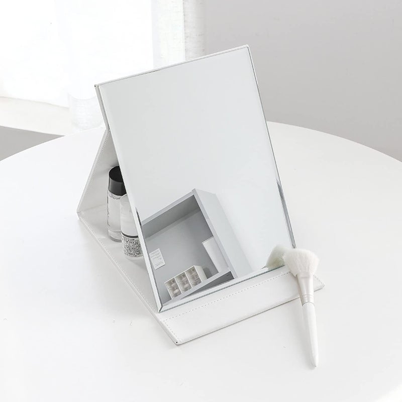 TOMATUS TOMATUS Portable Folding Mirror Makeup Mirror with Stand for Office Desk Vanity Table Travel Pack of 2 White  - Image 2