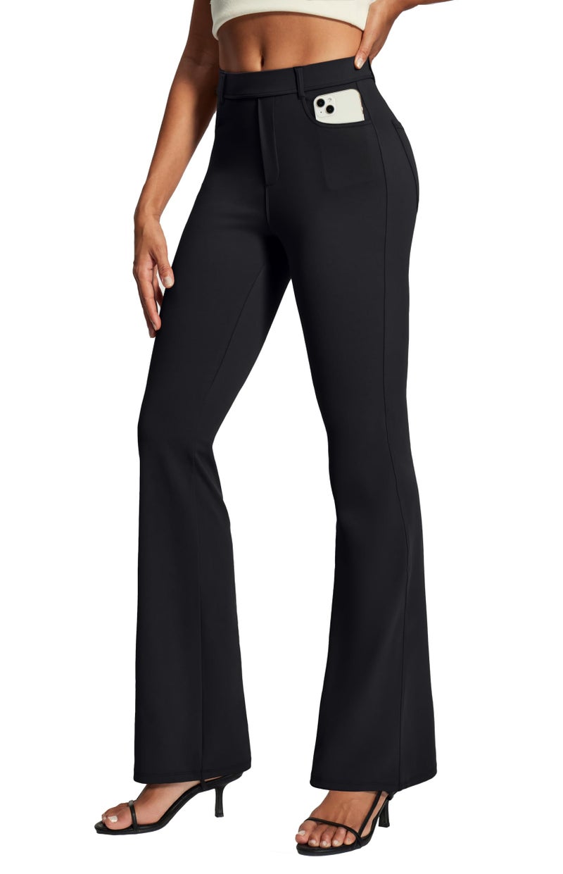 IUGA Womens Dress Pants Bootcut Business Casual Work Pants with Pockets Stretchy Slacks Pull On Trousers Office Black - Image 1