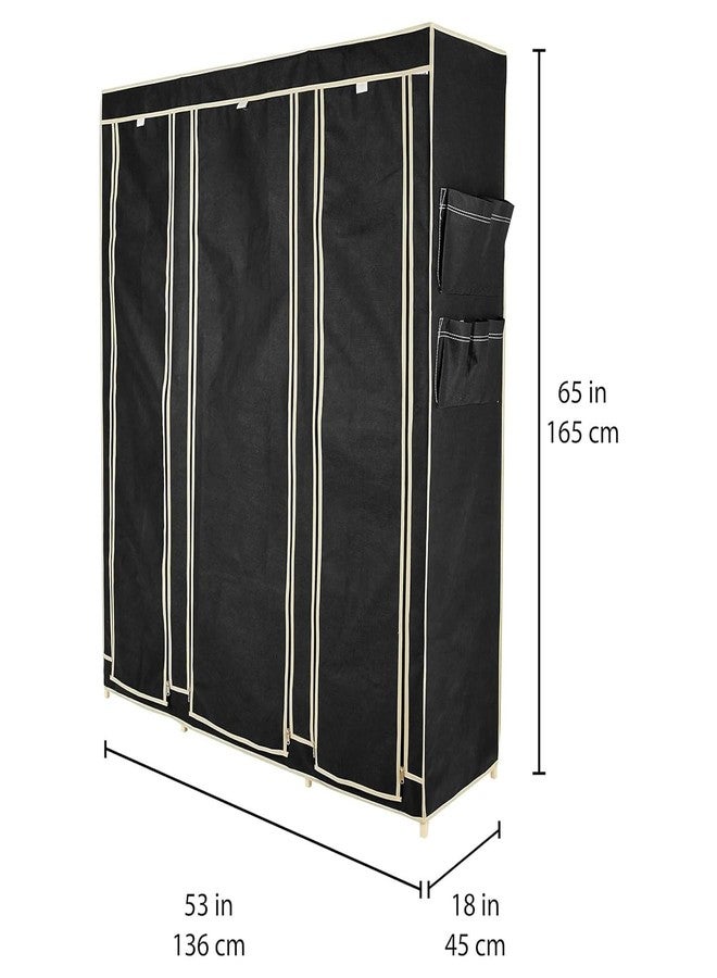 OBBO 3-Door Wardrobe Foldable Collapsible Portable Closet for Clothes Almira, 1 Hanging Space, 10 Shelves Non-Woven Fabric-162 Cm, 44 Cm, 138 Cm-Black - Image 3