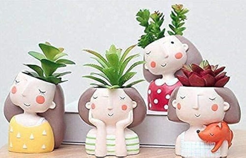 Pancikaa Resin Succulent Planter Multicolor 4 Girls | Indoor & Outdoor Flowerpot Container Set | Handicraft Planter for Home, Garden, Office & Desktop | Handmade Creative Plant - Without Planter - Image 1
