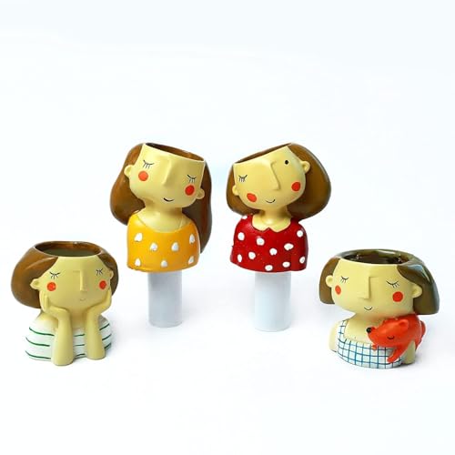 Pancikaa Resin Succulent Planter Multicolor 4 Girls | Indoor & Outdoor Flowerpot Container Set | Handicraft Planter for Home, Garden, Office & Desktop | Handmade Creative Plant - Without Planter - Image 3