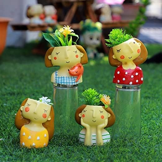 Pancikaa Resin Succulent Planter Multicolor 4 Girls | Indoor & Outdoor Flowerpot Container Set | Handicraft Planter for Home, Garden, Office & Desktop | Handmade Creative Plant - Without Planter - Image 4