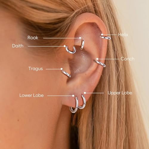 Gokeey 5 Pairs Small Silver Hoop Earrings Set, Cute Helix Huggie Earrings for Women Men, Hypoallergenic 316L Stainless Steel Tiny Cartilage Earrings Hoop Silver Hoop Earrings for Multiple Piercing Jewelry Gift 6mm 6mm 8mm 8mm 10mm - Image 4