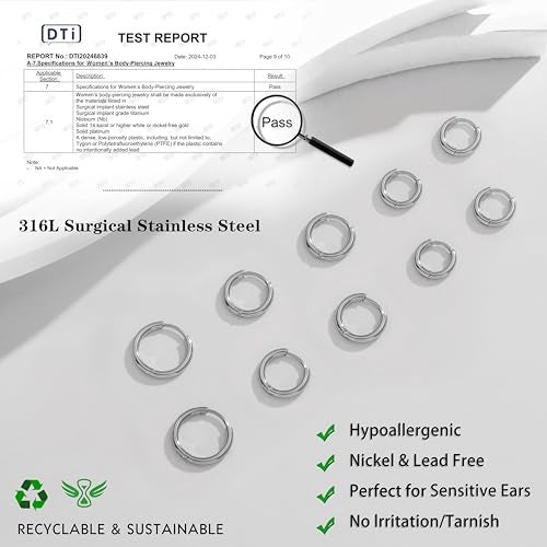 Gokeey 5 Pairs Small Silver Hoop Earrings Set, Cute Helix Huggie Earrings for Women Men, Hypoallergenic 316L Stainless Steel Tiny Cartilage Earrings Hoop Silver Hoop Earrings for Multiple Piercing Jewelry Gift 6mm 6mm 8mm 8mm 10mm - Image 2