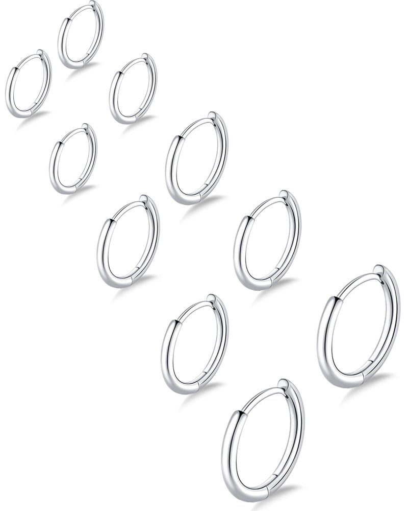 Gokeey 5 Pairs Small Silver Hoop Earrings Set, Cute Helix Huggie Earrings for Women Men, Hypoallergenic 316L Stainless Steel Tiny Cartilage Earrings Hoop Silver Hoop Earrings for Multiple Piercing Jewelry Gift 6mm 6mm 8mm 8mm 10mm - Image 1