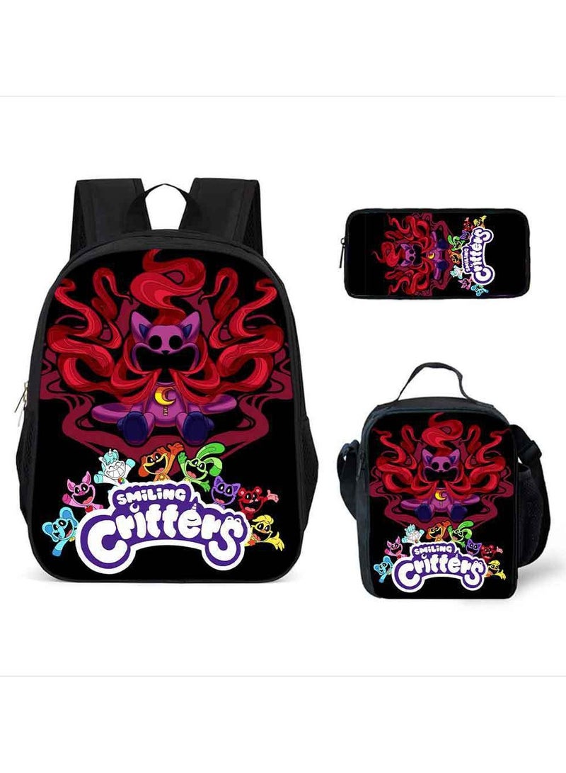 Smiling Schoolbag Three-Piece Set Cartoon Backpack Smiling Small Animals 29*42*16cm