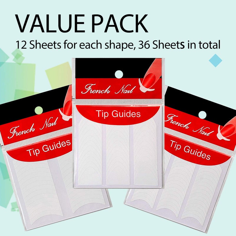 TailaiMei 36 Sheets 1368 Pieces French Manicure Nail Art Stickers, 3 Designs Self-Adhesive Nail Tips Guides for DIY Decoration Stencil Tools (3 Moon Shape Design, 36 Sheets) - Image 3