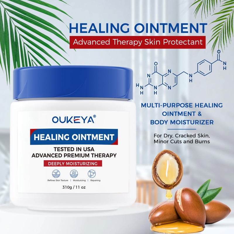 OUKEYA Healing Ointment, Advanced Therapy Skin Protectant, Multi-Purpose Healing Ointment and Body Moisturizer, For Dry, Cracked Skin, Minor Cuts and Burns, Soothes Cracked Hands and Chapped Lips - Image 2