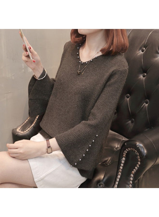NIBEMINENT Women Autumn Winter  Long Sleeve Sweater Tops Female Korean Loose solid color Jumpers Ladies V-neck Knitwear Tops - Image 1
