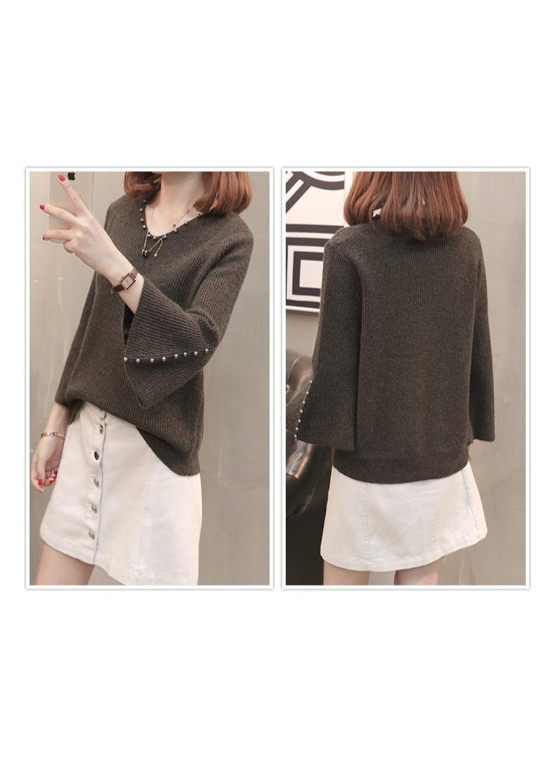 NIBEMINENT Women Autumn Winter  Long Sleeve Sweater Tops Female Korean Loose solid color Jumpers Ladies V-neck Knitwear Tops - Image 2