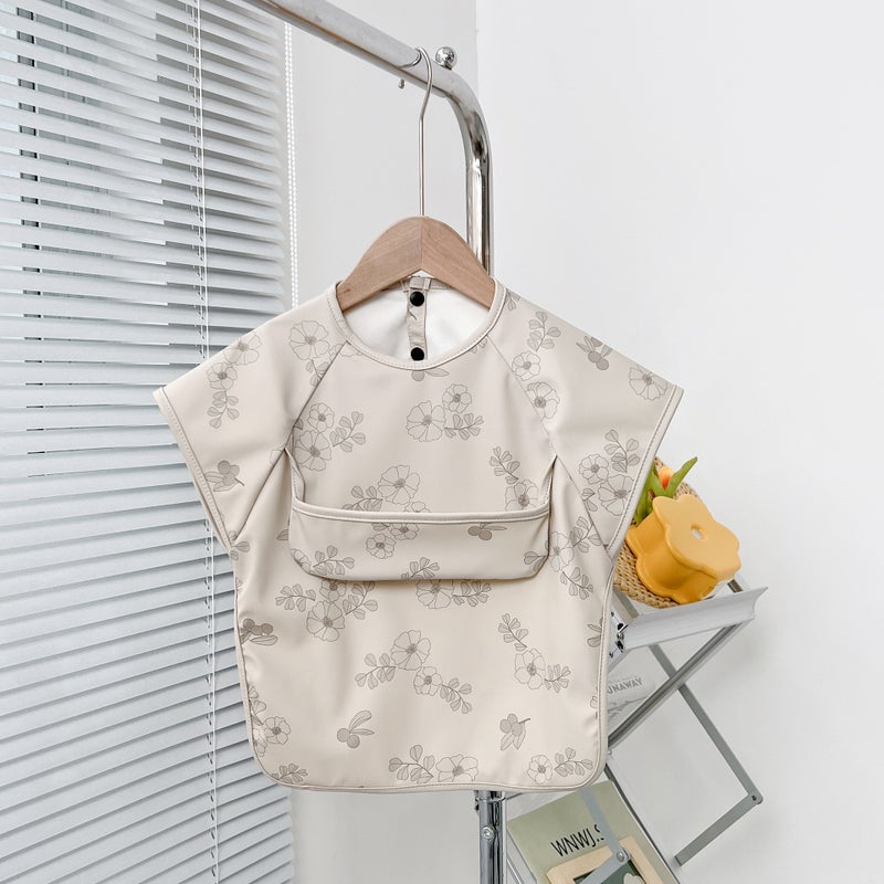 Baby Waterproof PU Feeding Bib Apron Wild Berry Flowers 