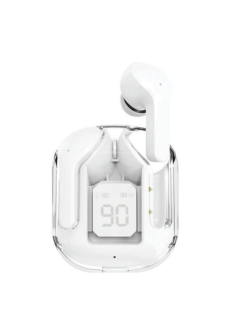 TWS Earbuds with Digital Battery Display, Dual Mic ENC Noise Cancelling, 6mm Drivers, IPX7 Waterproof, Voice Assistant, Touch Control, Up to 6 Hours Playtime, 250mAh Battery - White