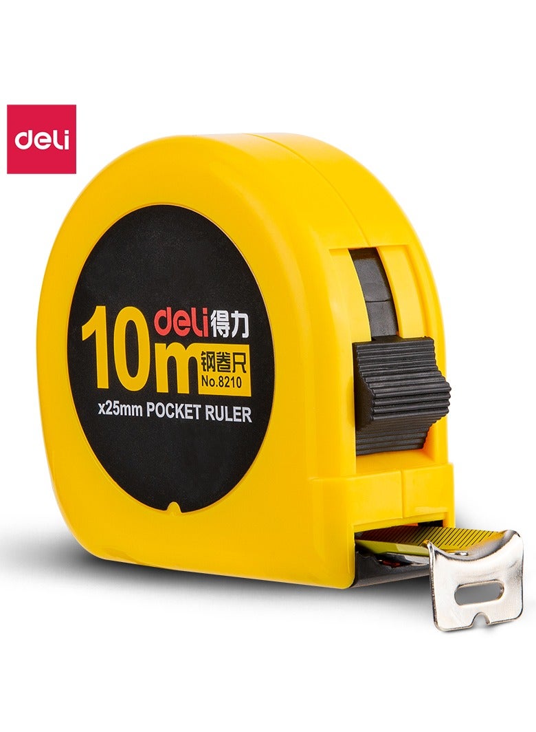 Deli شريط قياس دلي 8210 من الصلب، 10م × 25مم، أصفر – مثالي للقياسات في المكتب والمنزل - Image 1