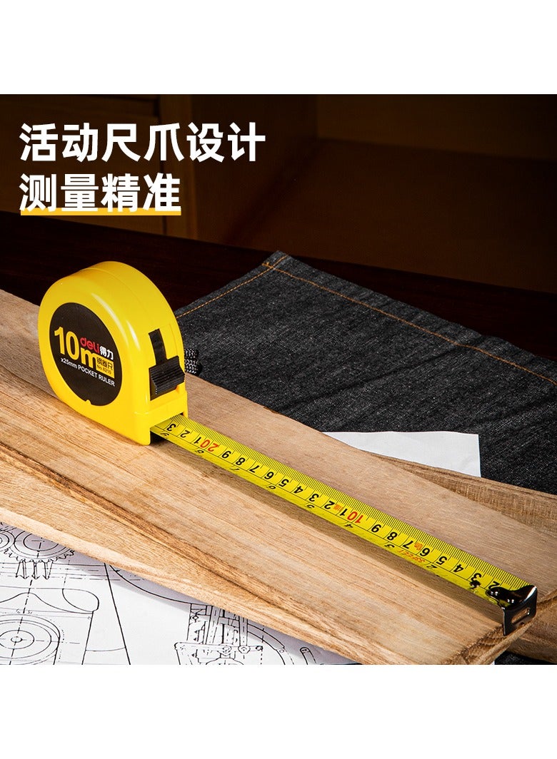 Deli شريط قياس دلي 8210 من الصلب، 10م × 25مم، أصفر – مثالي للقياسات في المكتب والمنزل - Image 4