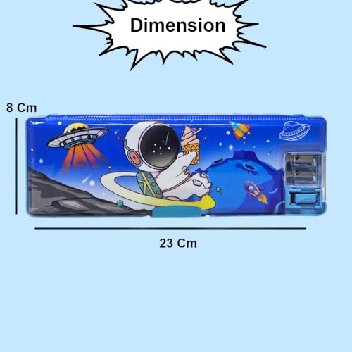 Sidak Plastic Space Themed Pencil Box, Inbuilt LED Light with 2 Compartments and Dual Sharpener, Magnetic Lock, Pencil Box for Kids (Blue) - Image 3