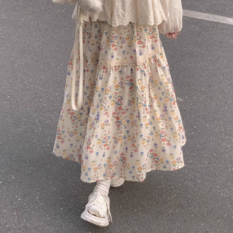French High-Cool Royal Sister Style, Good-Looking and Niche Design, Summer Floral Skirt, Lace Top Suit for Women Floral skirt [high quality version]