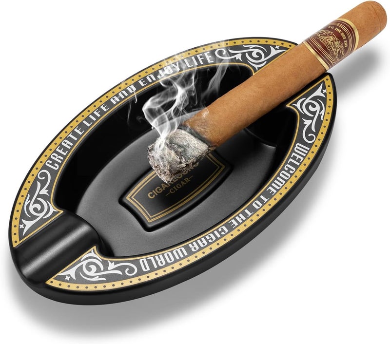 Resin Cigar Ashtray - Durable Desktop Holder for 2 Cigars (Black ) - Image 1