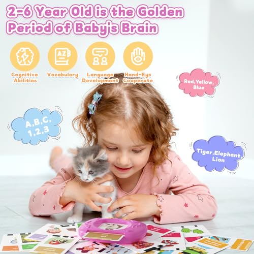 HOMESTEC Toddlers Bilingual Spanish English Talking Flash Cards with 288 Sight Words Speech Therapy Toys for 1 2 3 4 5 6 Years Old Boys and Girls Learning Educational Kids Gifts Pink - Image 5