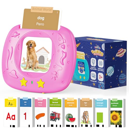 HOMESTEC Toddlers Bilingual Spanish English Talking Flash Cards with 288 Sight Words Speech Therapy Toys for 1 2 3 4 5 6 Years Old Boys and Girls Learning Educational Kids Gifts Pink - Image 1