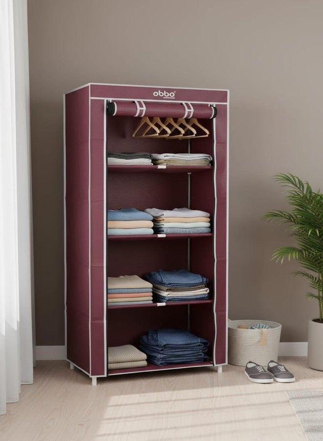 OBBO 4-Layer Single Rack Wardrobe | Portable Foldable Fabric Closet with Steel Frame & Cover | Compact Storage Organizer for Clothes, Toys, Books & Accessories - Image 1